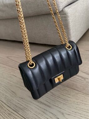 CHANEL 2.55 Mini Black Quilted Shoulder Bag with Gold Chain Hardware